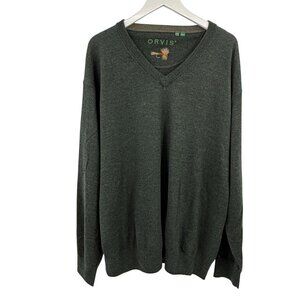 Orvis Merino Wool men's sweater size XXL green v-neck pull over